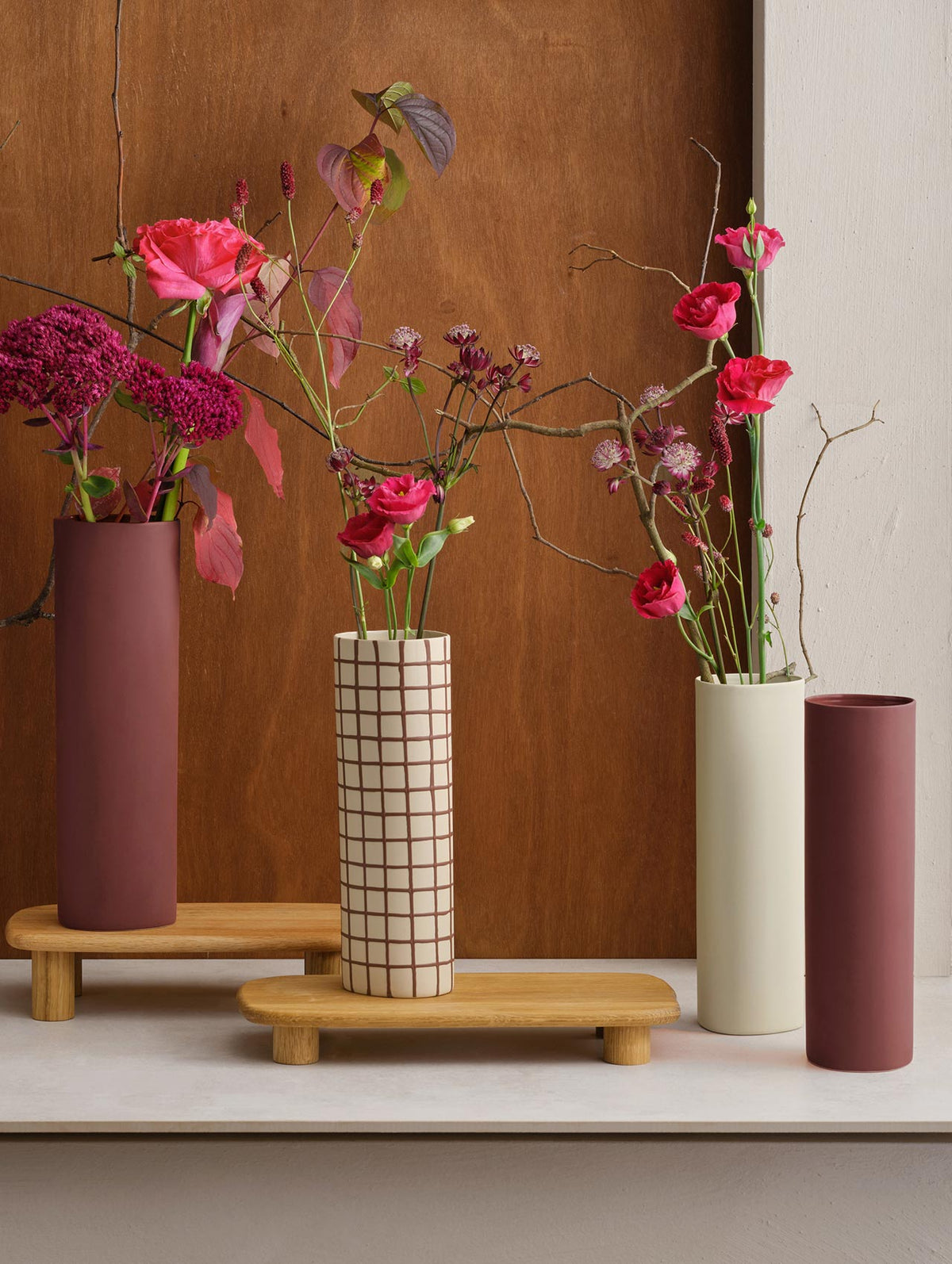 Vaza din ceramica 30cm Lines and Squares, bordo