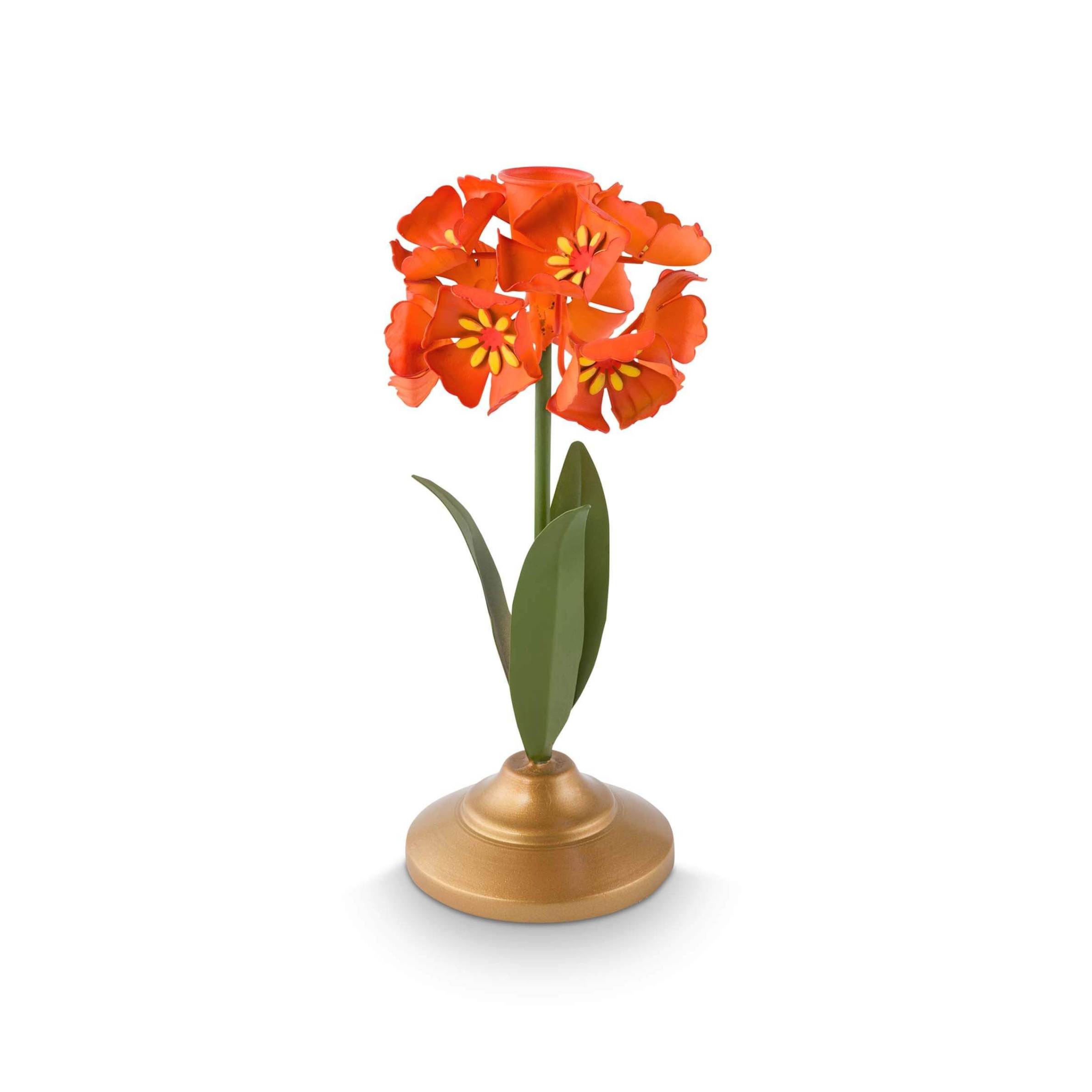 Suport din metal pentru lumânare Flower, oranj, 22.5cm