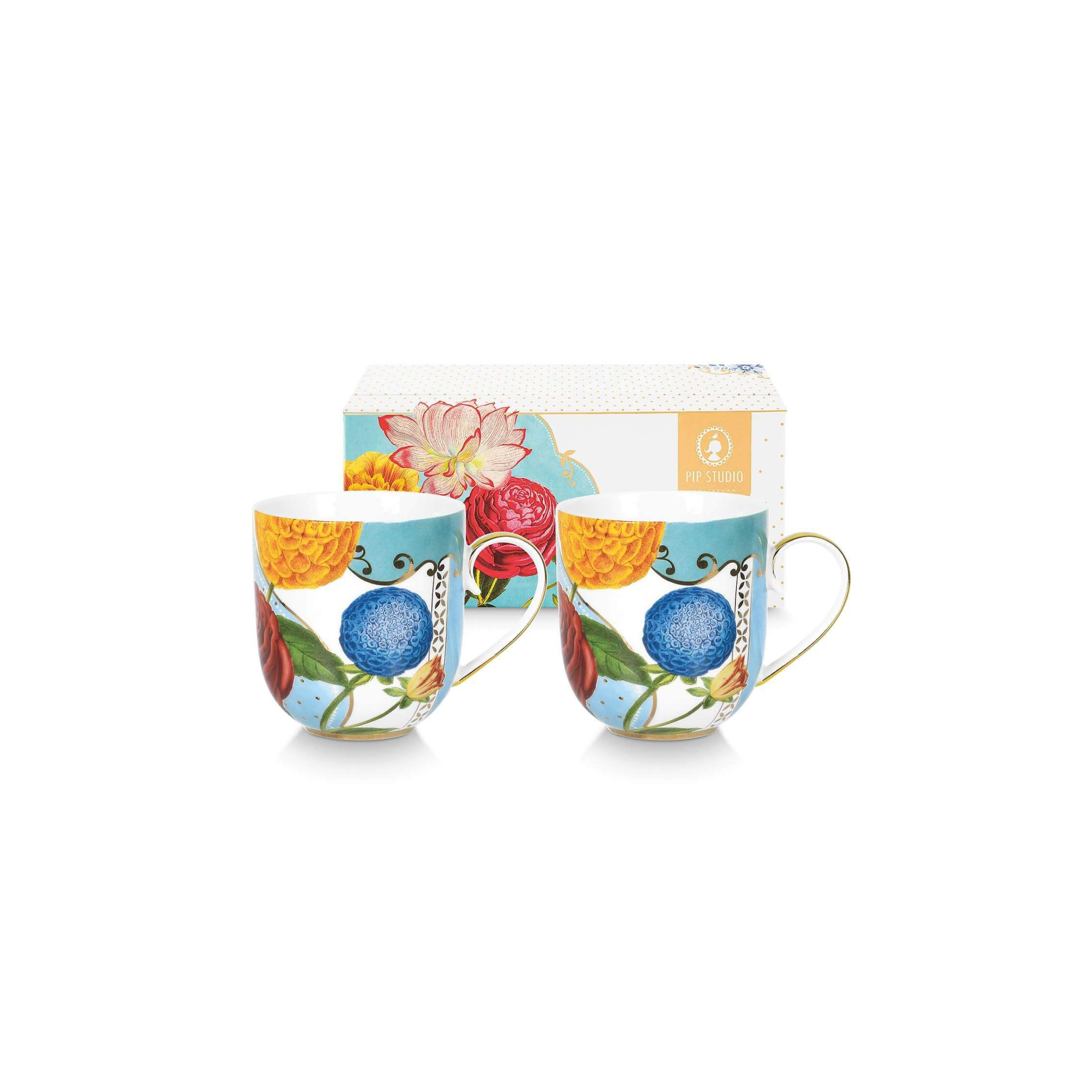 Set 2 căni Pip Studio Royal Yellow, porțelan, 325ml