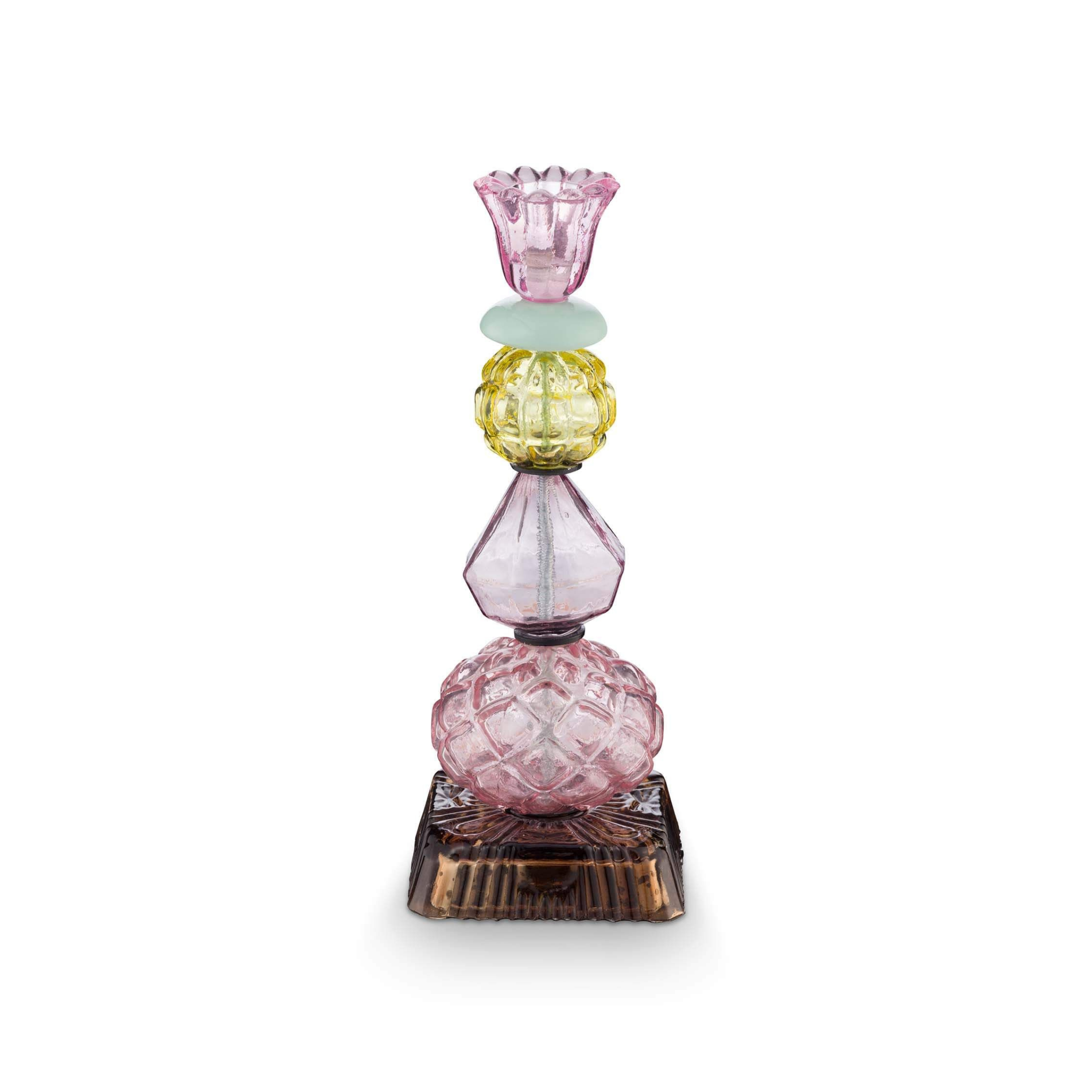 Suport din sticlă pentru lumânare Beads, liliachiu, 23.5cm