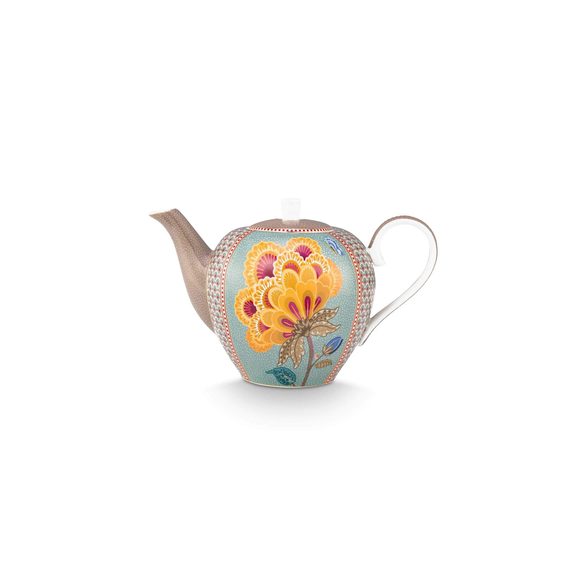 Ceainic mare Blooming Tales, porțelan, kaki/albastru, 1.6L