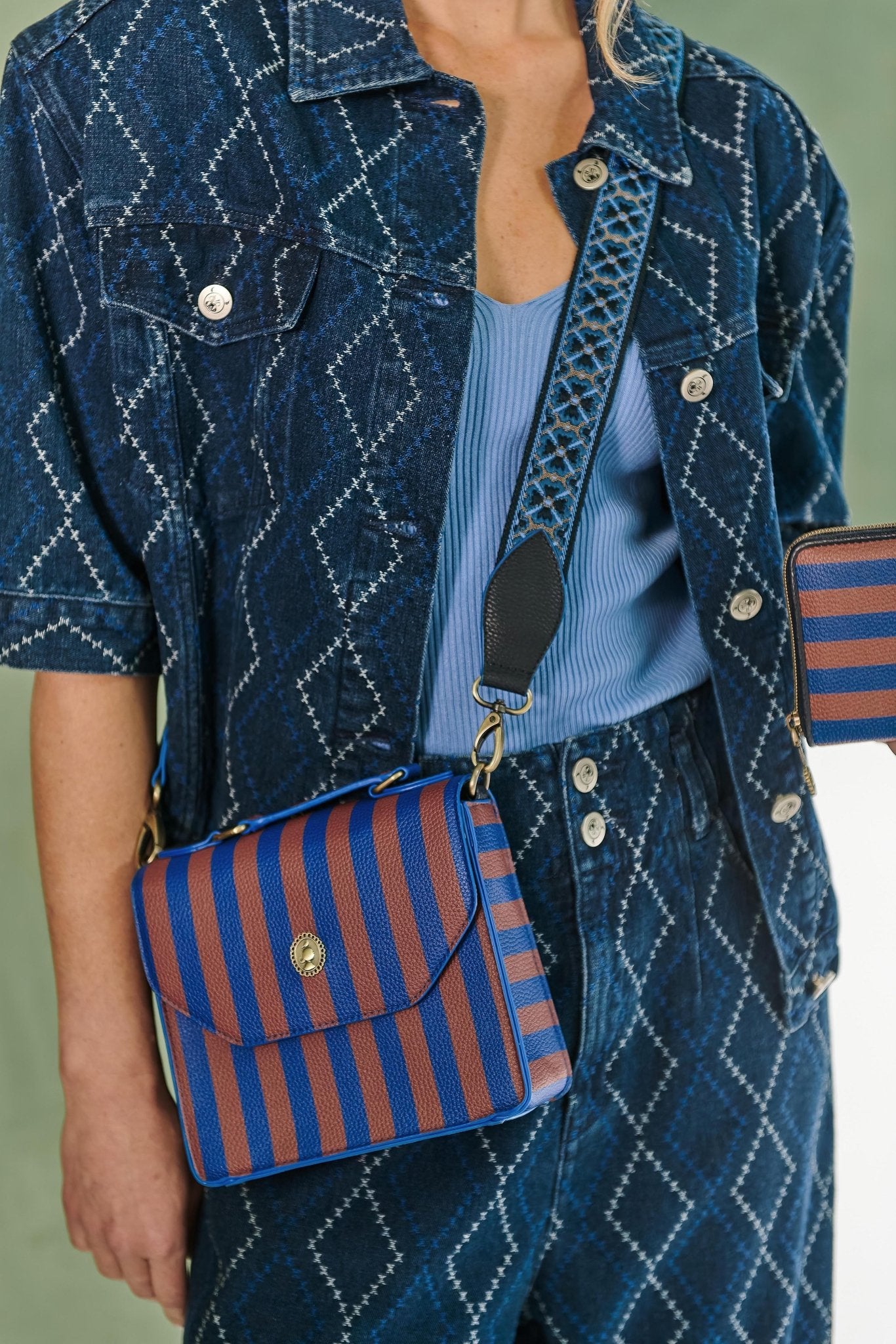 Geanta Frances Cross Body Stripe albastru - Eclair.md