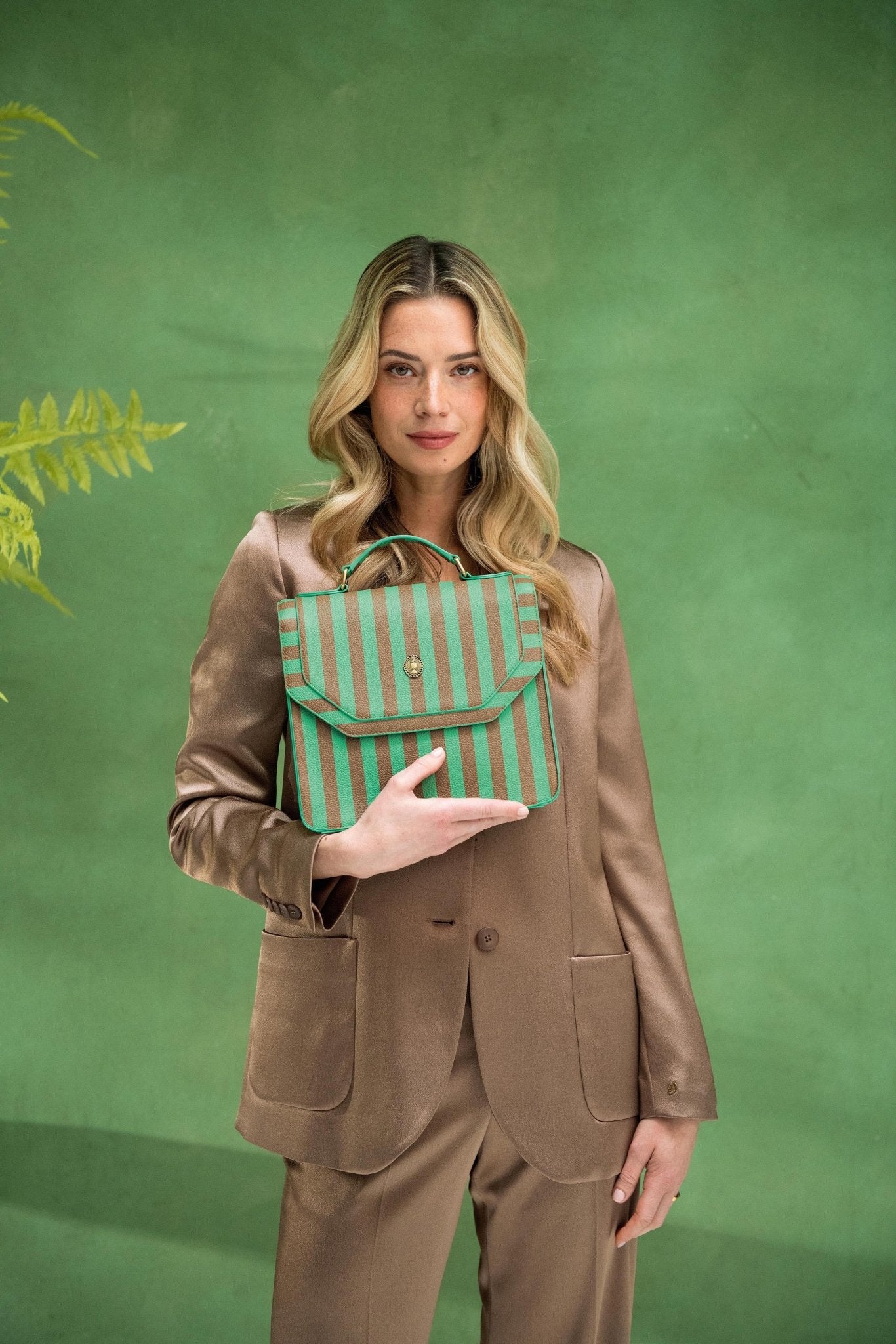 Geanta Frances Cross Body Stripe verde - Eclair.md