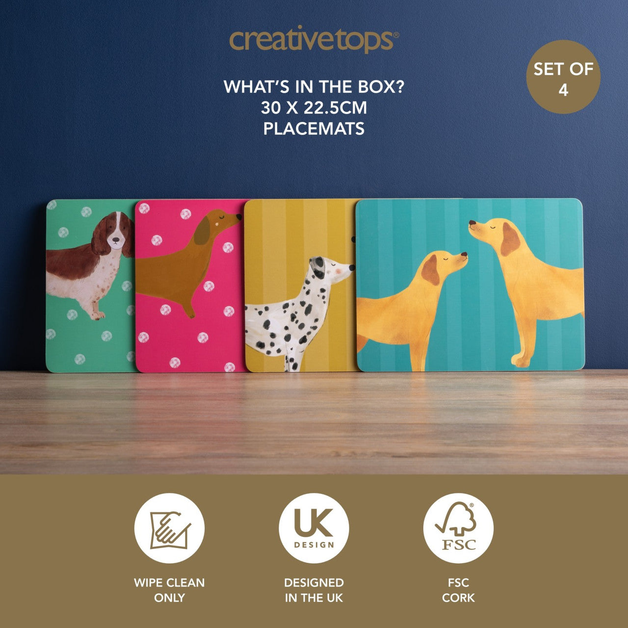 Suporturi de masă Creative Tops Dog Print, set de 4 bucăți, 30 x 22 cm