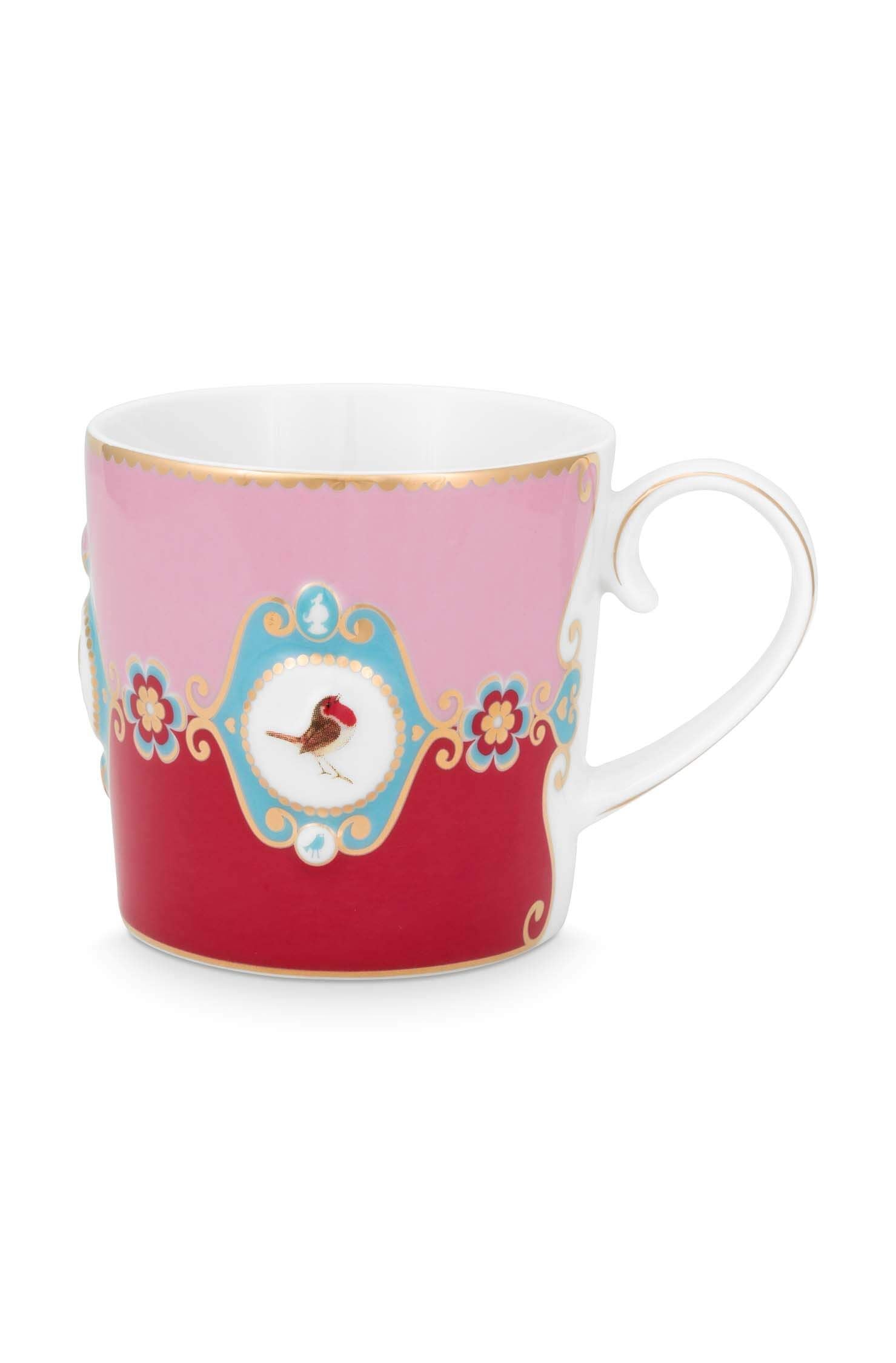 Set 2 căni mici Pip Studio Love Birds Medallion, porțelan, roșu/roz, 150ml