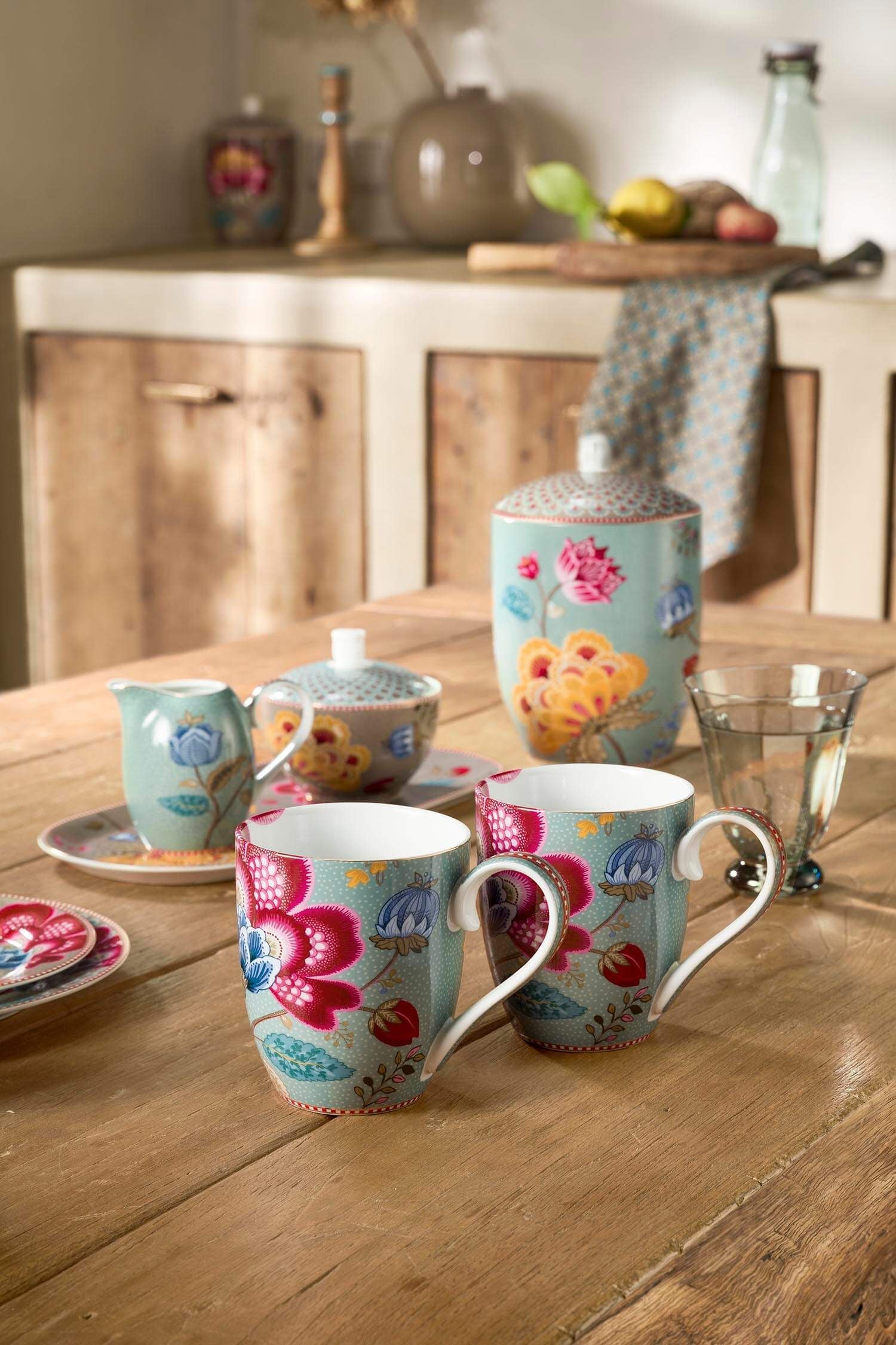 Set 2 căni Blooming Tales, porțelan, albastru, 450ml