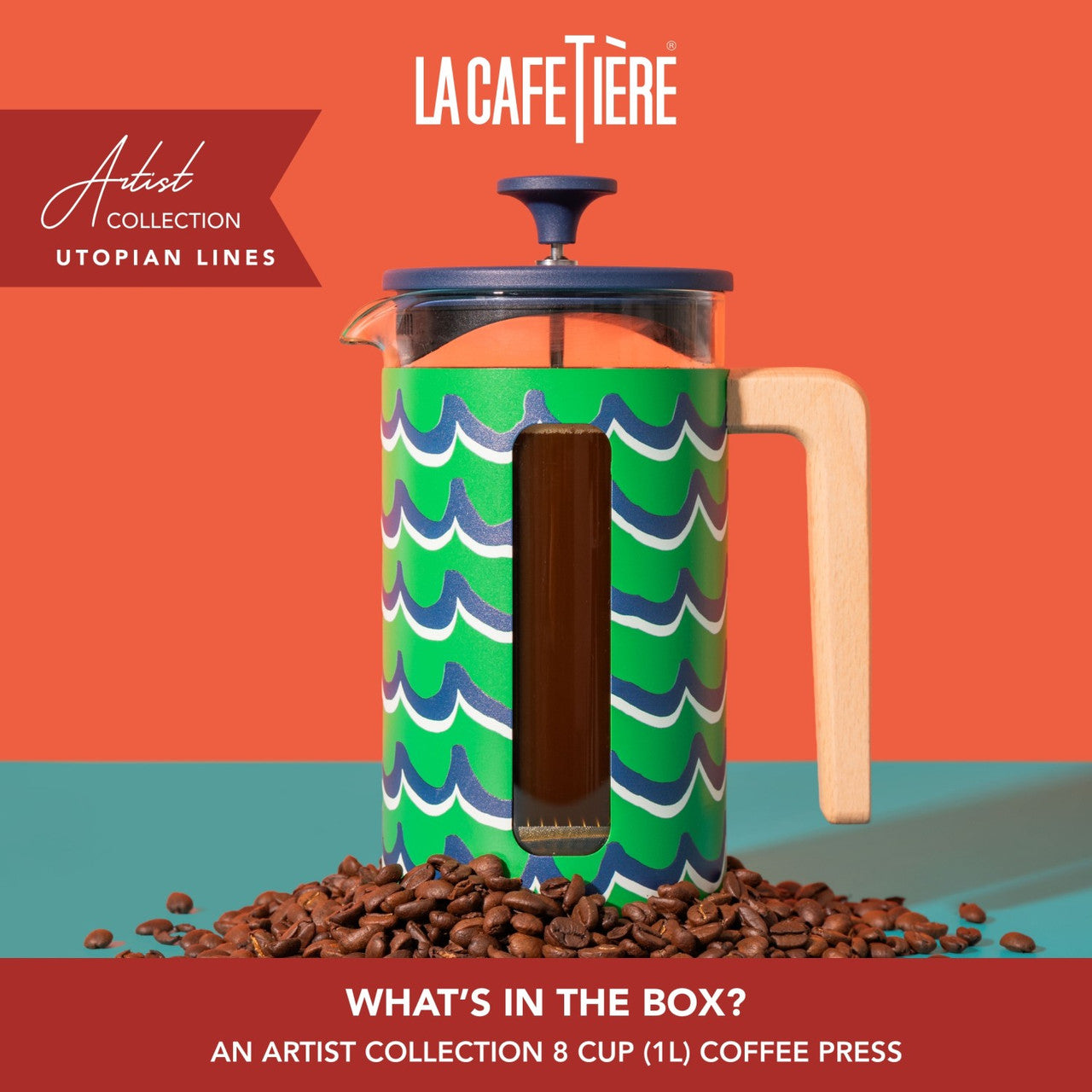 Presă franceză La Cafetière, Pisa, cyan tides, 1 L