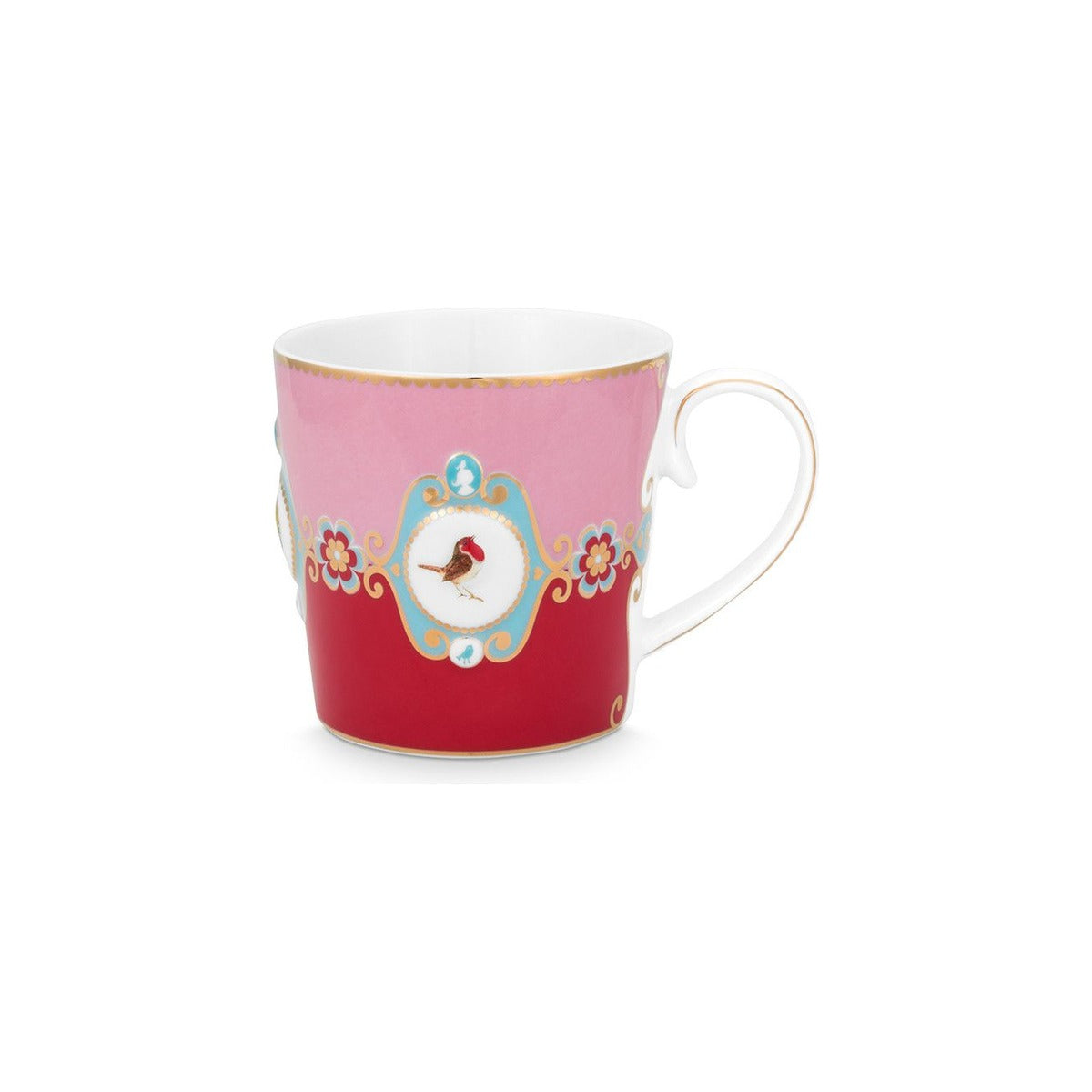 Pip Studio большая кружка Love Birds Medallion, красный и розовый с золотыми деталями