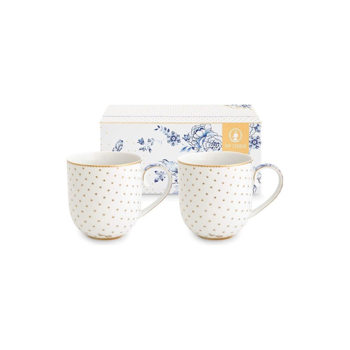 Pip Studio набор из 2 маленьких кружек Royal White, белый с голубым и золотым