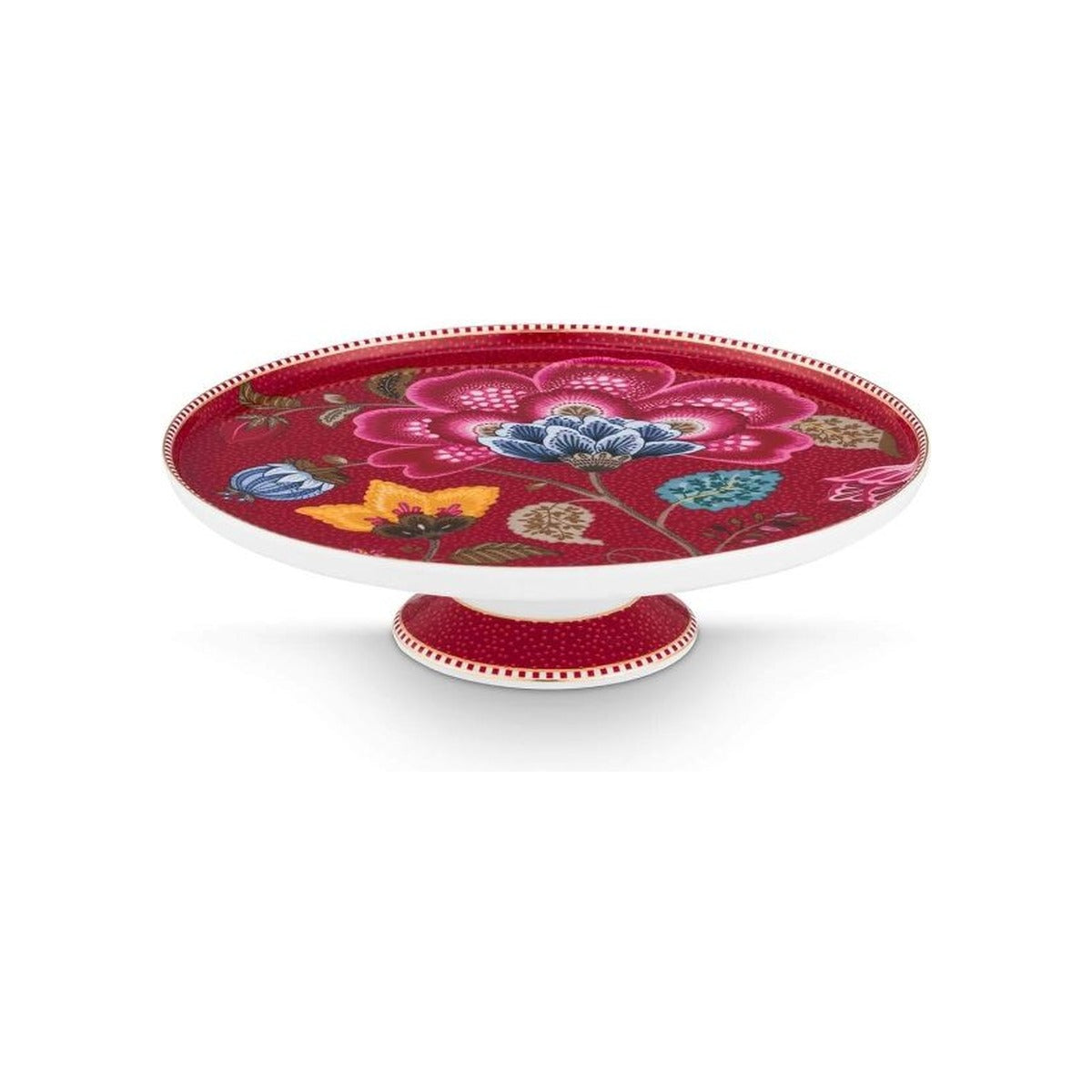 Pip Studio platou de tort cu picior Blooming Tales Fantasy, roșu închis cu flori ocru și fucsia