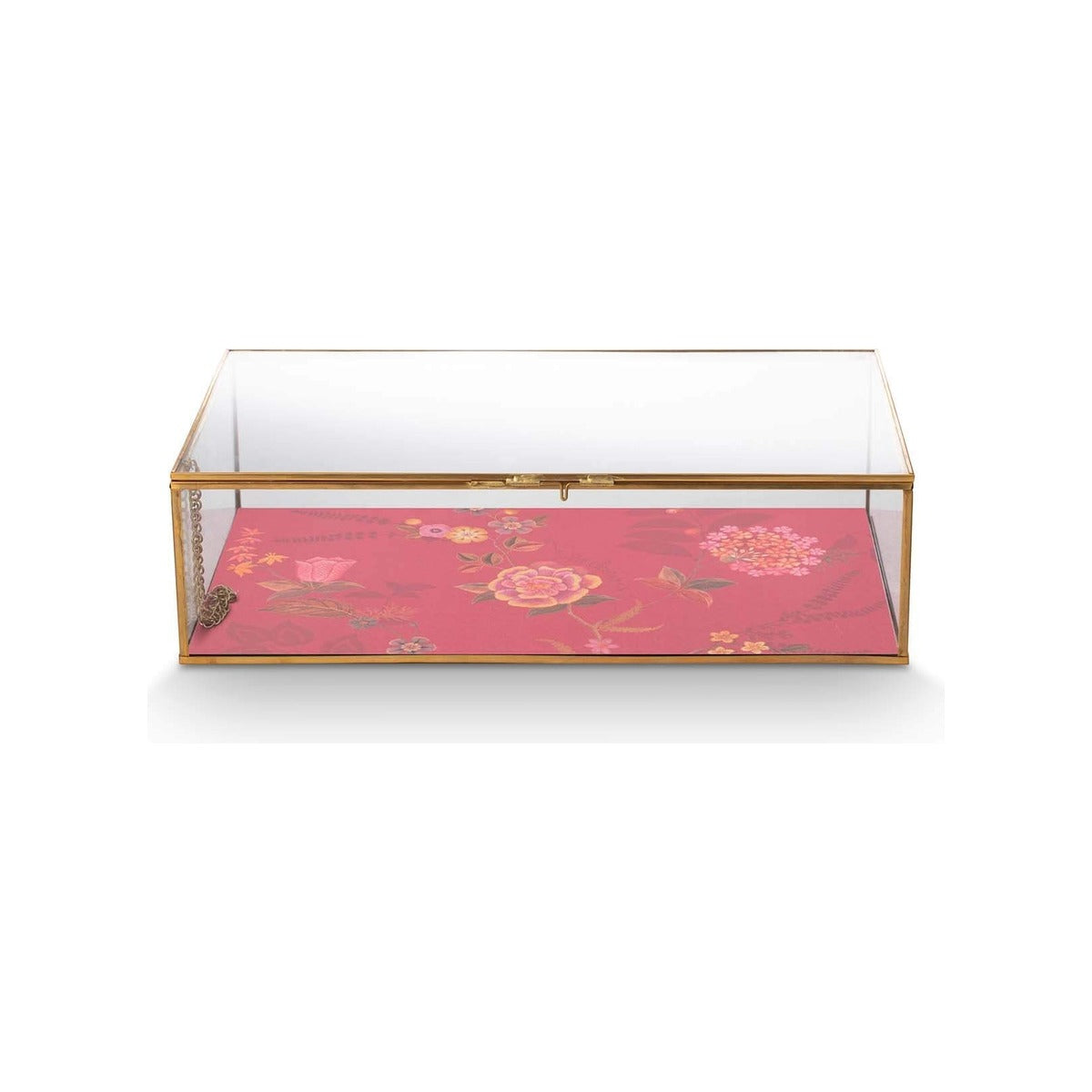 Pip Studio cutie de depozitare Blooming Tales, auriu, cu fundul decorat cu flori roșii