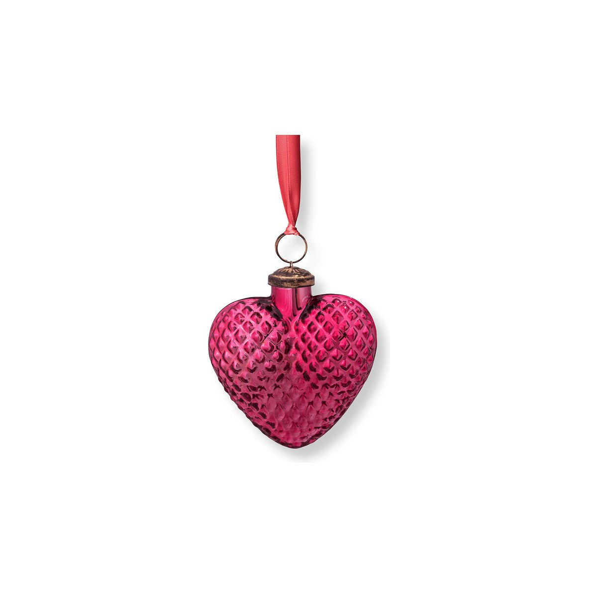 Christmas Heart Ornament, glass, pink