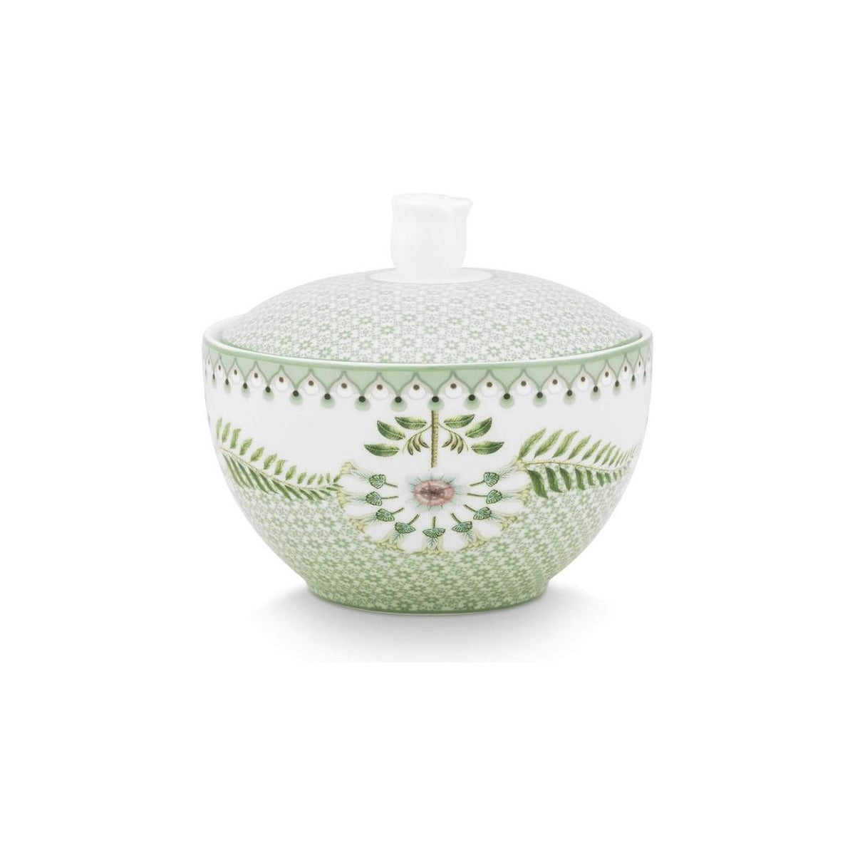 Zaharniță din porțelan cu capac Lily & Lotus Tiles, verde deschis