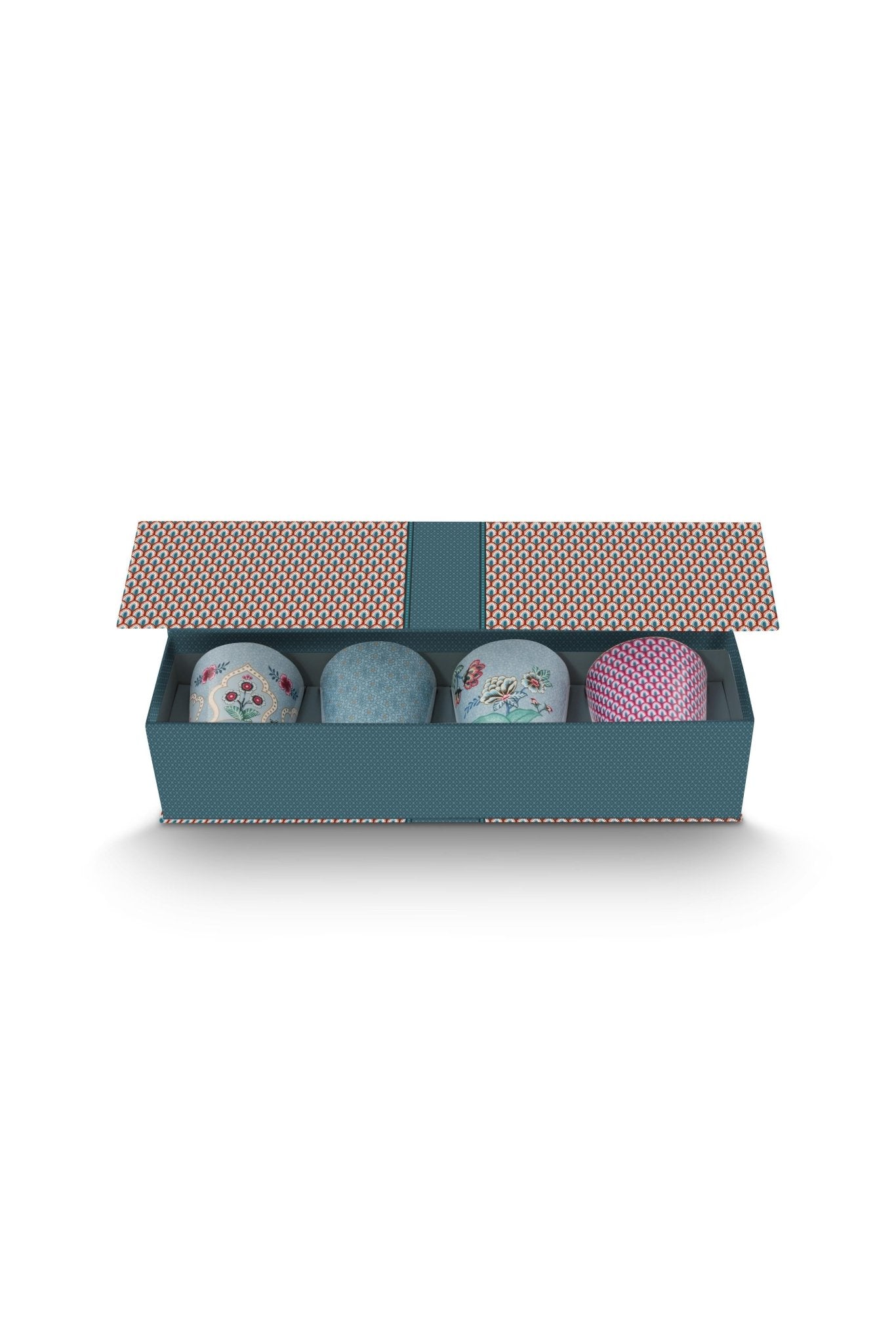 Set 4 cani fara maner 230ml Flower Festival albastru - Eclair.md