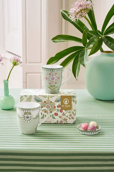 Set 2 căni mari Pip Studio Lily & Lotus, porțelan, verde deschis, 350ml