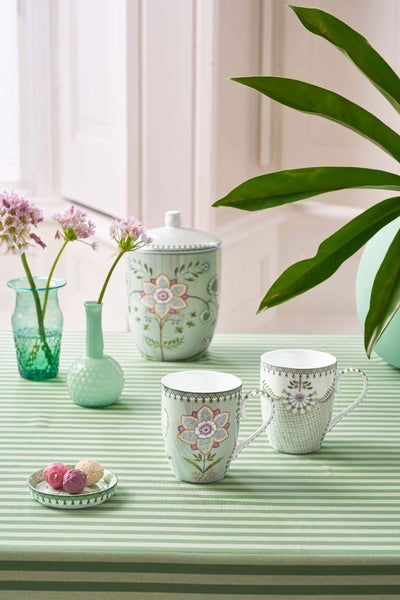 Set 2 căni mari Pip Studio Lily & Lotus, porțelan, verde deschis, 350ml