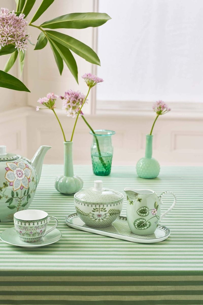Zaharniță din porțelan cu capac Pip Studio Lily & Lotus Tiles, verde deschis