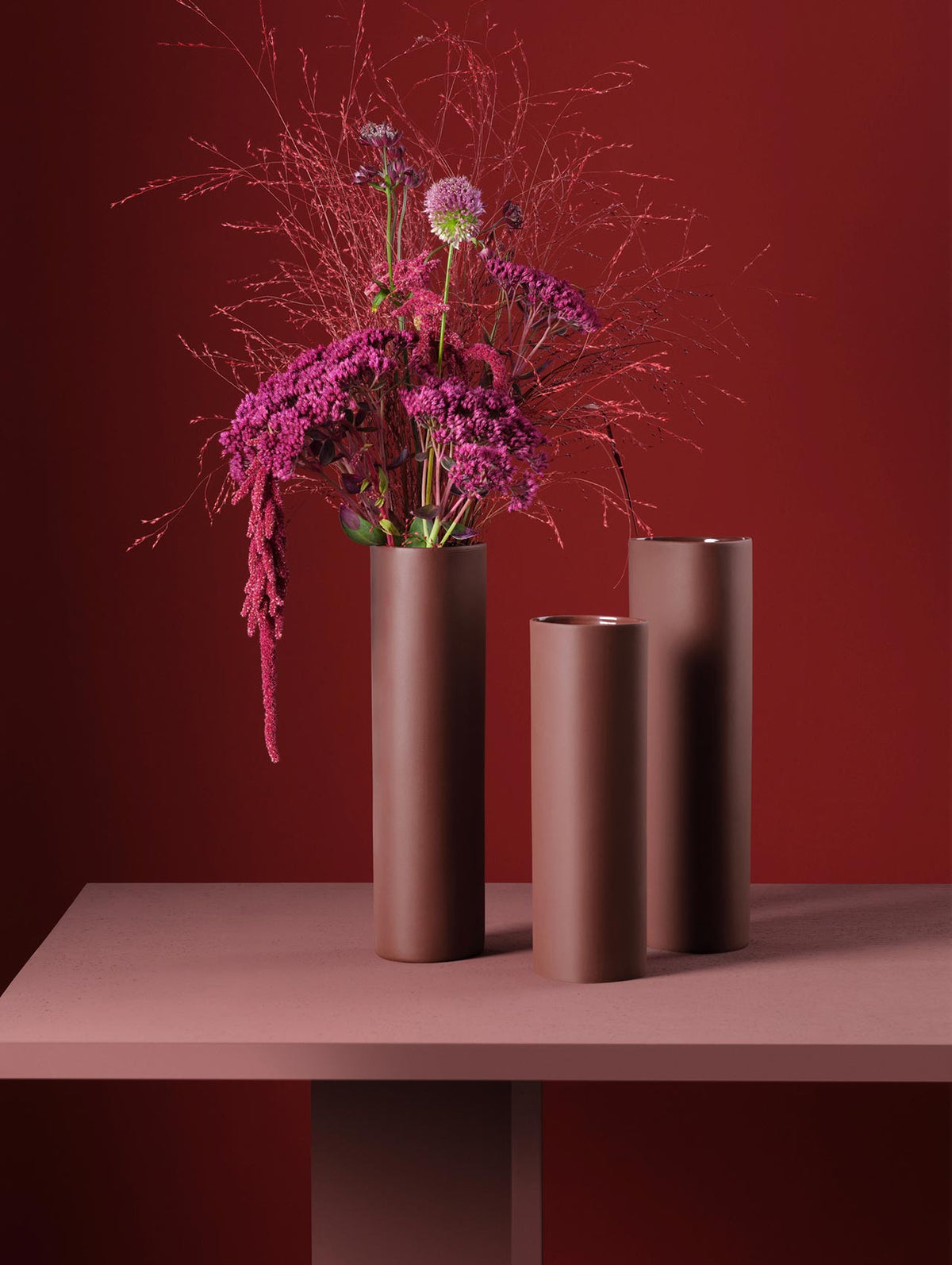 Ceramic Vase 25cm Lines and Squares, Burgundy