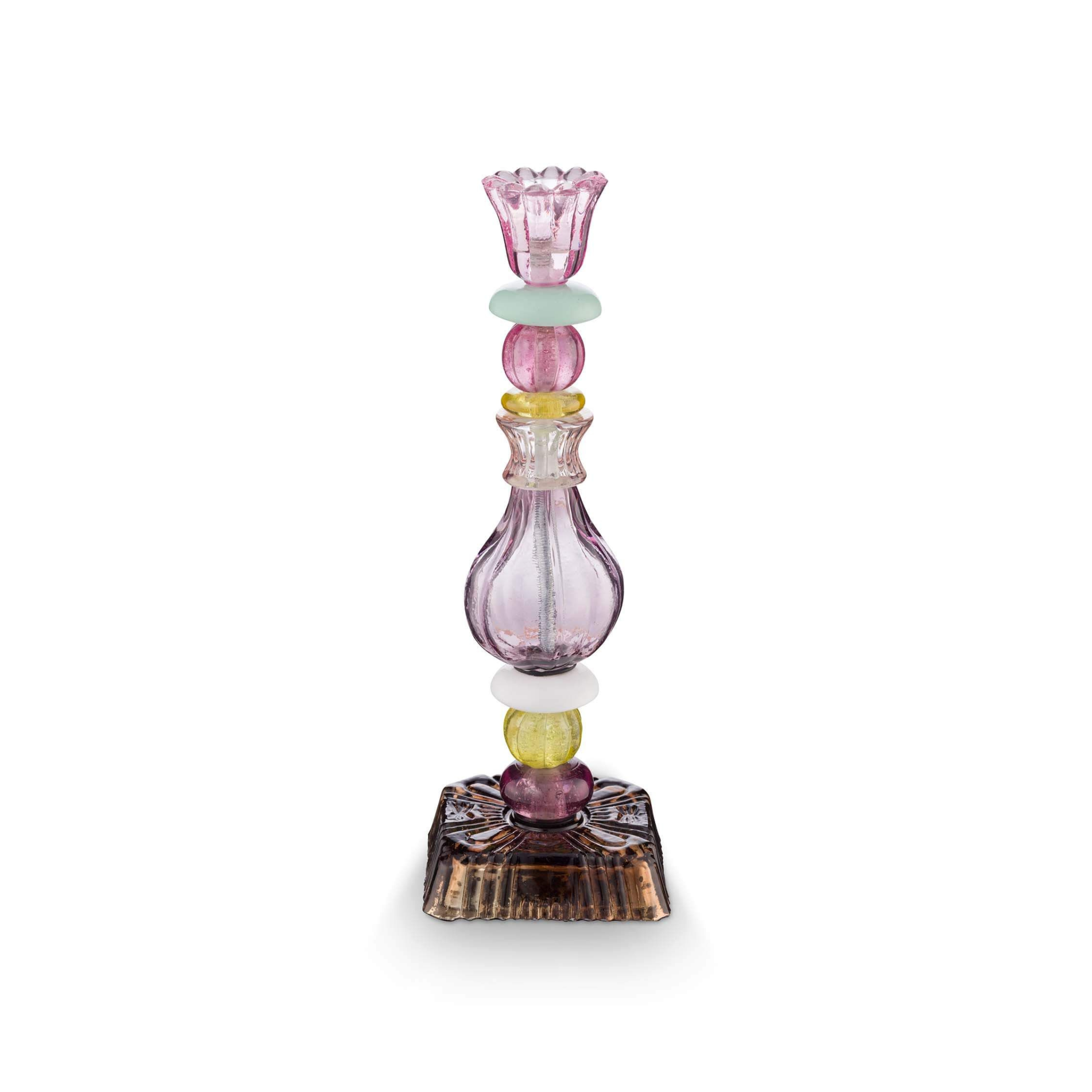 Suport din sticlă pentru lumânare Beads, liliachiu, 28cm