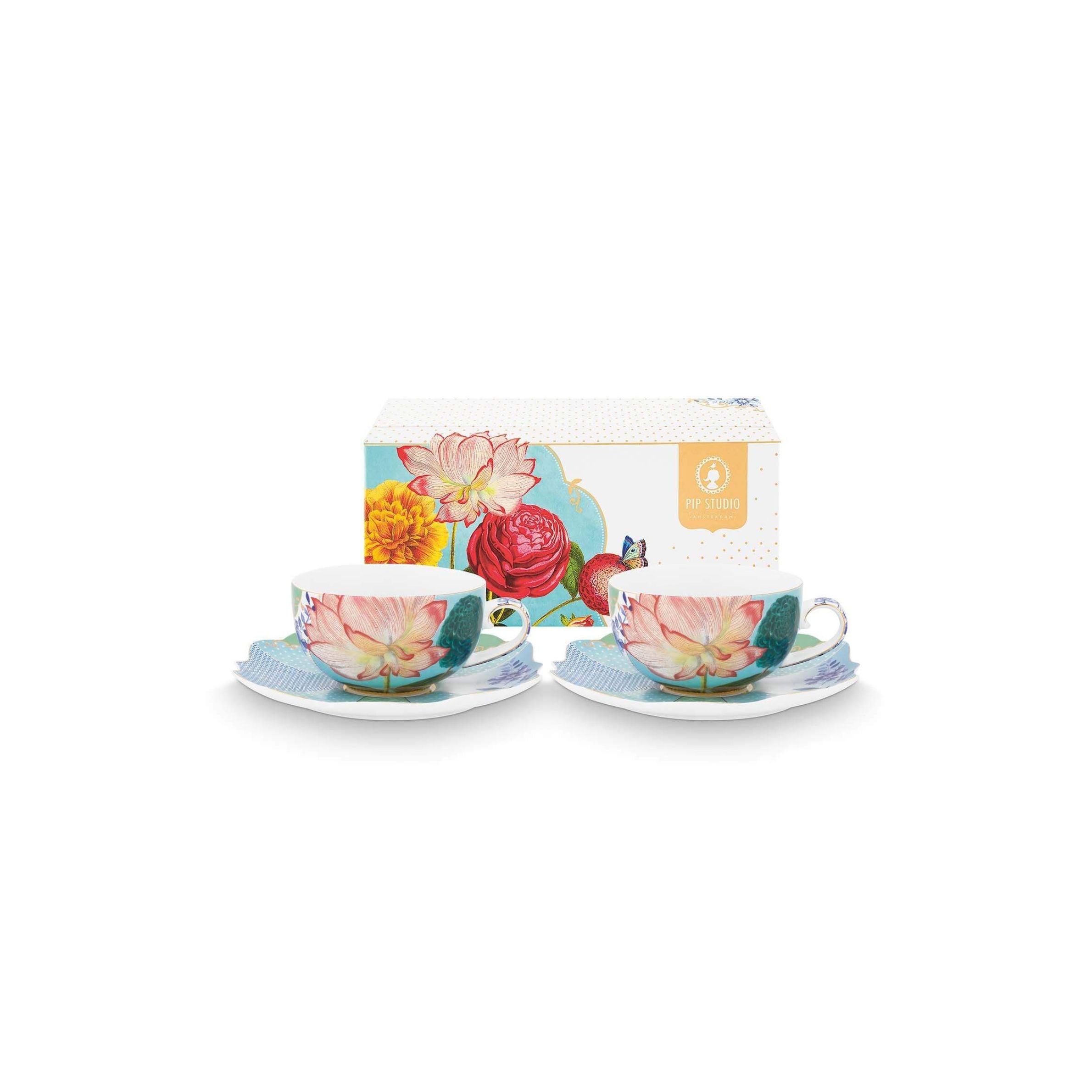 Set 2 cești de ceai cu farfurioare Royal Flowers, 250ml