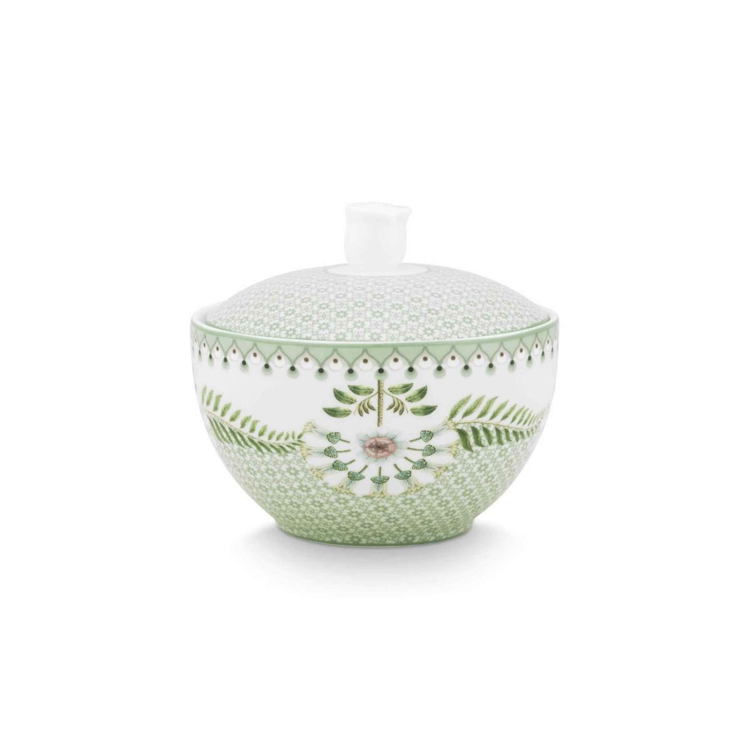 Zaharniță din porțelan cu capac Pip Studio Lily & Lotus Tiles, verde deschis