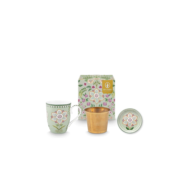 Set infuzor și cana Pip Studio Tea for One Lily & Lotus, porțelan, verde deschis, 365ml