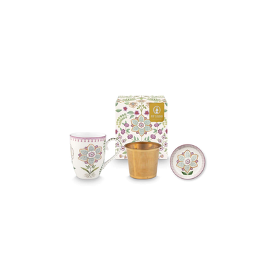 Set infuzor și cana Pip Studio Tea for One Lily & Lotus, porțelan, alb, 365ml