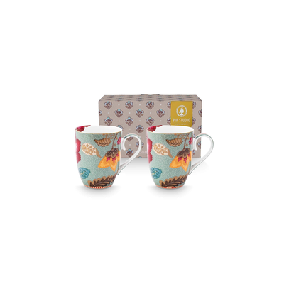 Set 2 căni Blooming Tales, porțelan, albastru, 365ml