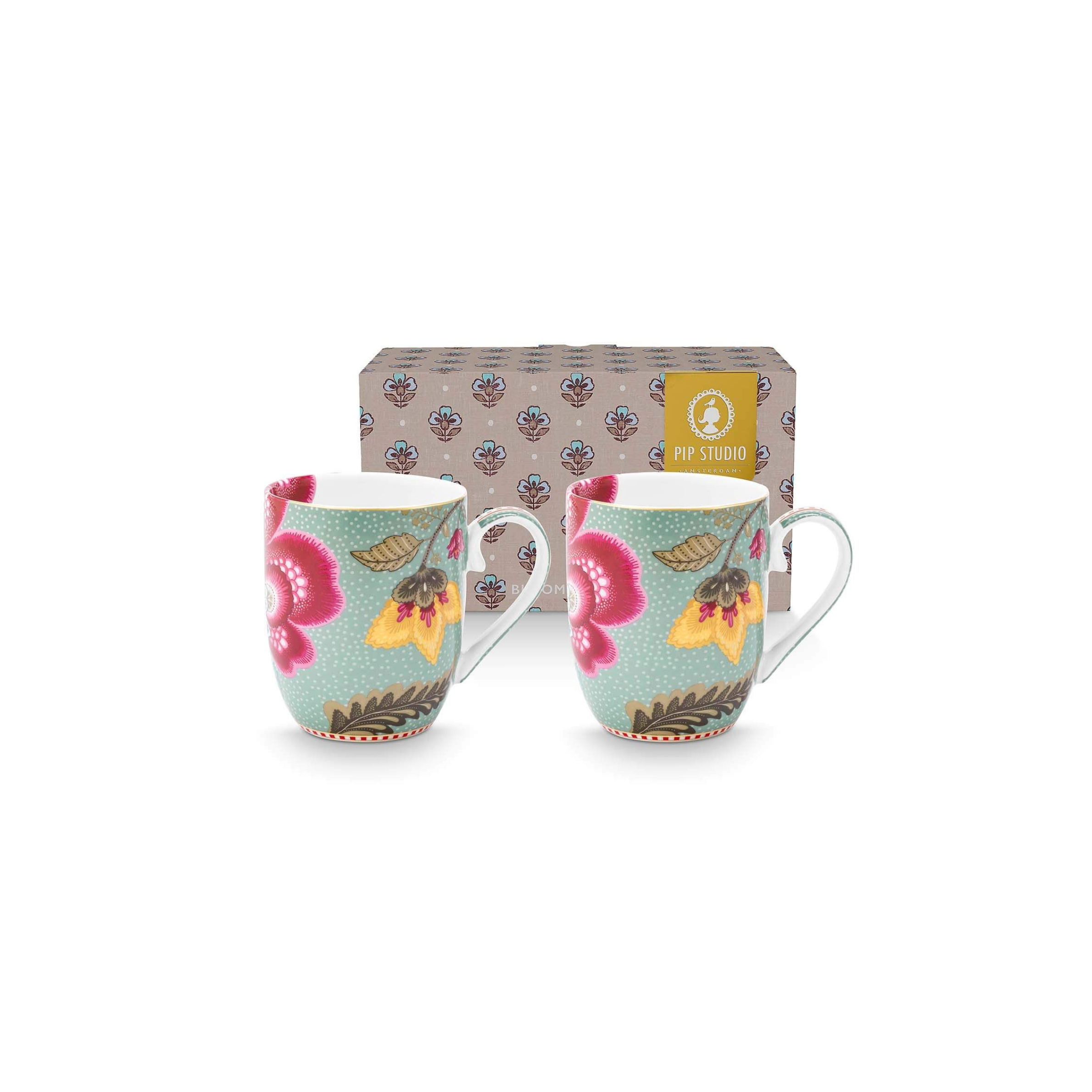 Set 2 căni Blooming Tales, porțelan, albastru, 200ml
