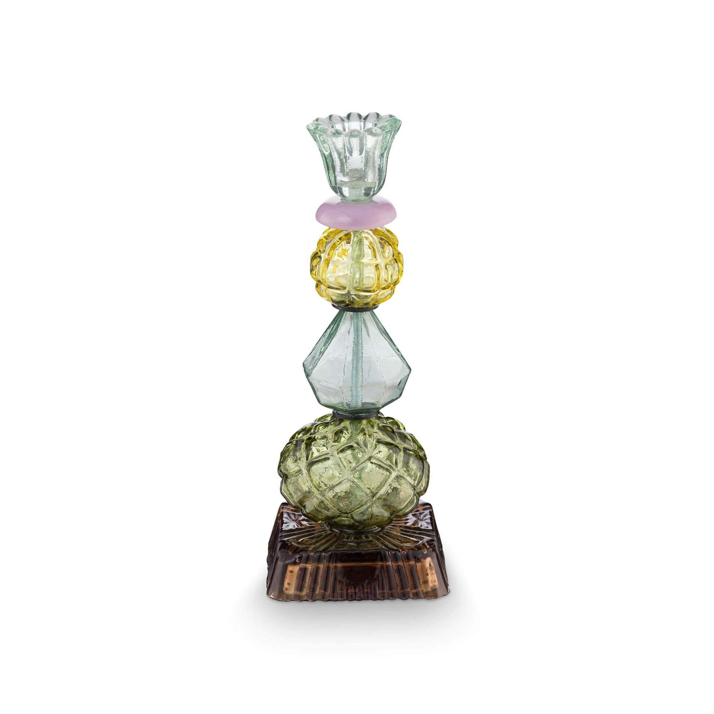 Suport din sticlă pentru lumânare Beads, verde, 23.5cm