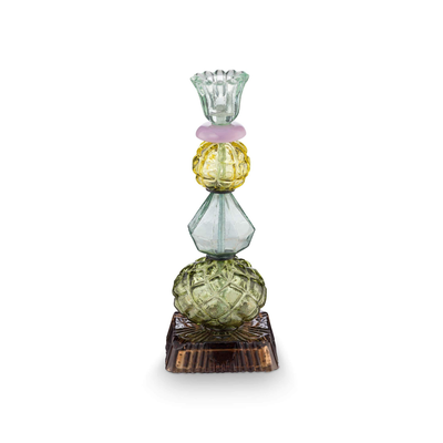 Suport din sticlă pentru lumânare Beads, verde, 23.5cm