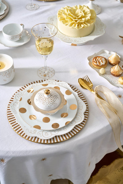 Farfurie 23cm Dot Delight alb - auriu - Eclair.md