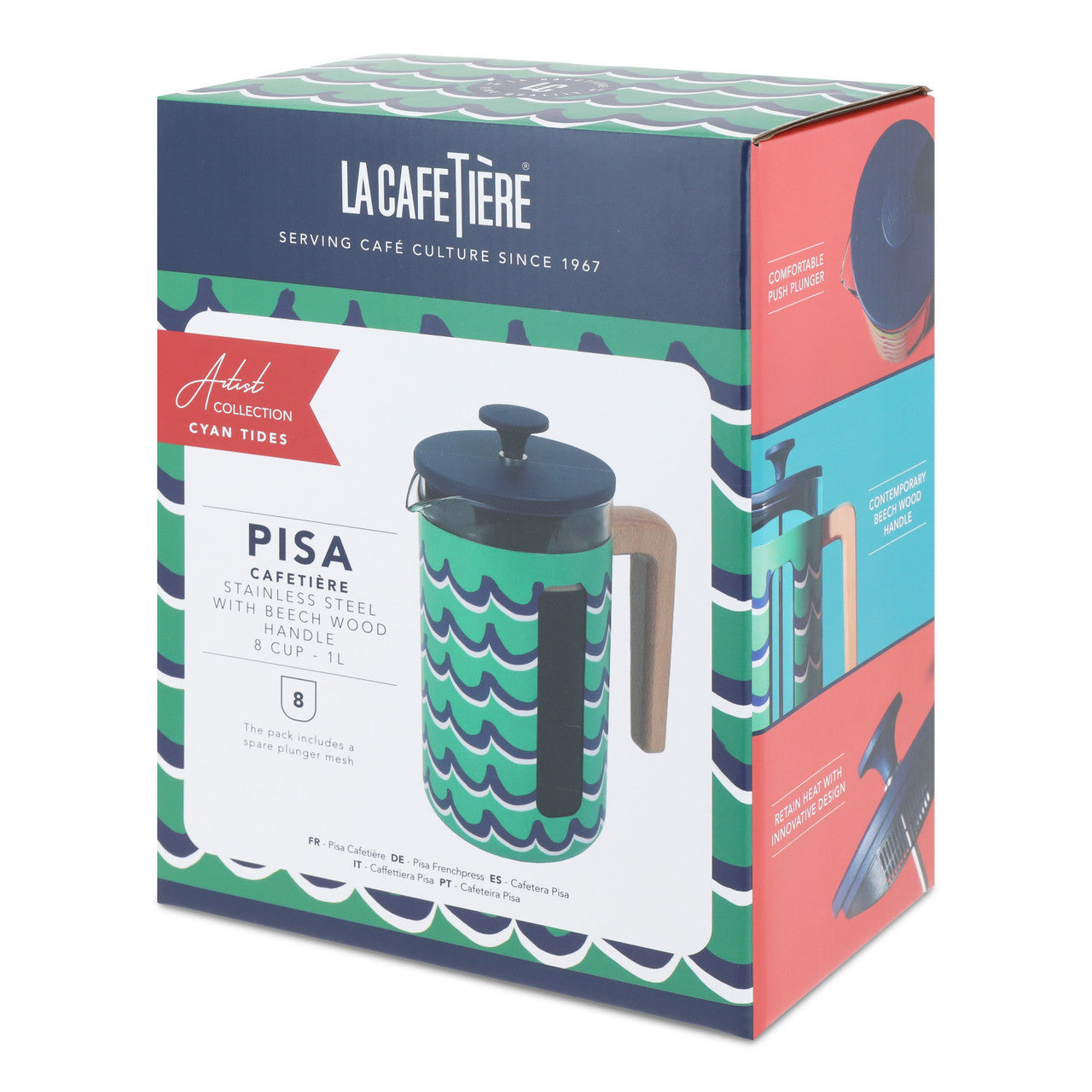 Presă franceză La Cafetière, Pisa, cyan tides, 1 L