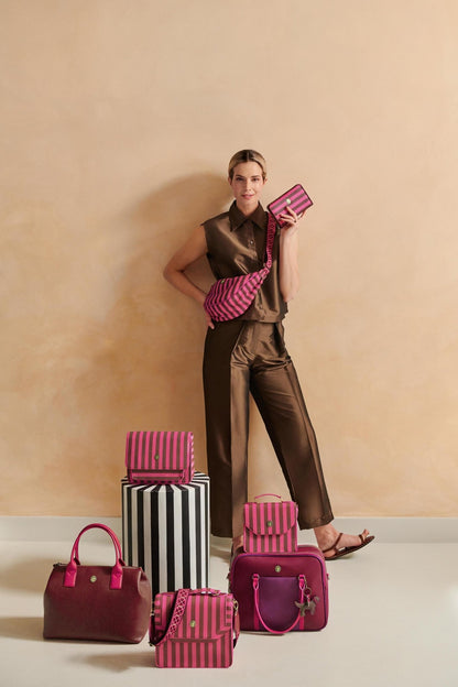 Geanta Freya Half Moon Cross Body Stripe roz - Eclair.md