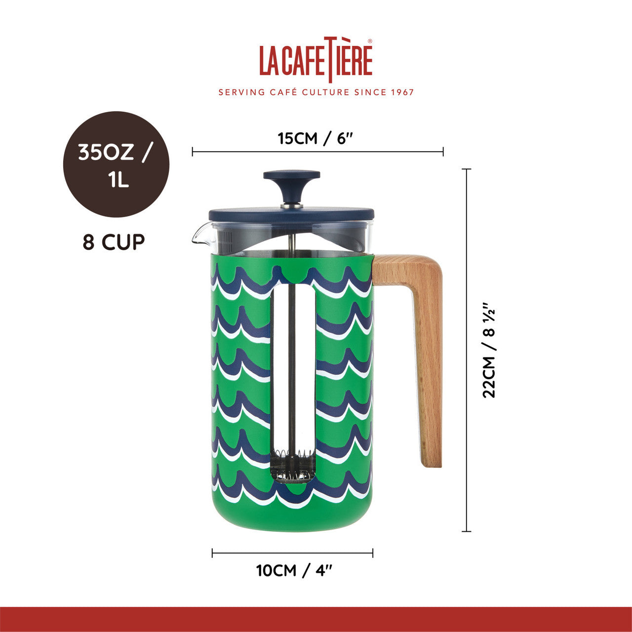 Presă franceză La Cafetière, Pisa, cyan tides, 1 L