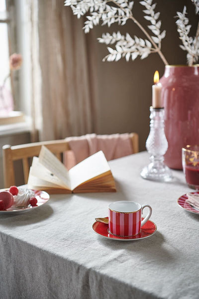 Set 2 cești și farfurioare pentru espresso Love Birds Stripes, porțelan, roșu/roz, 90ml