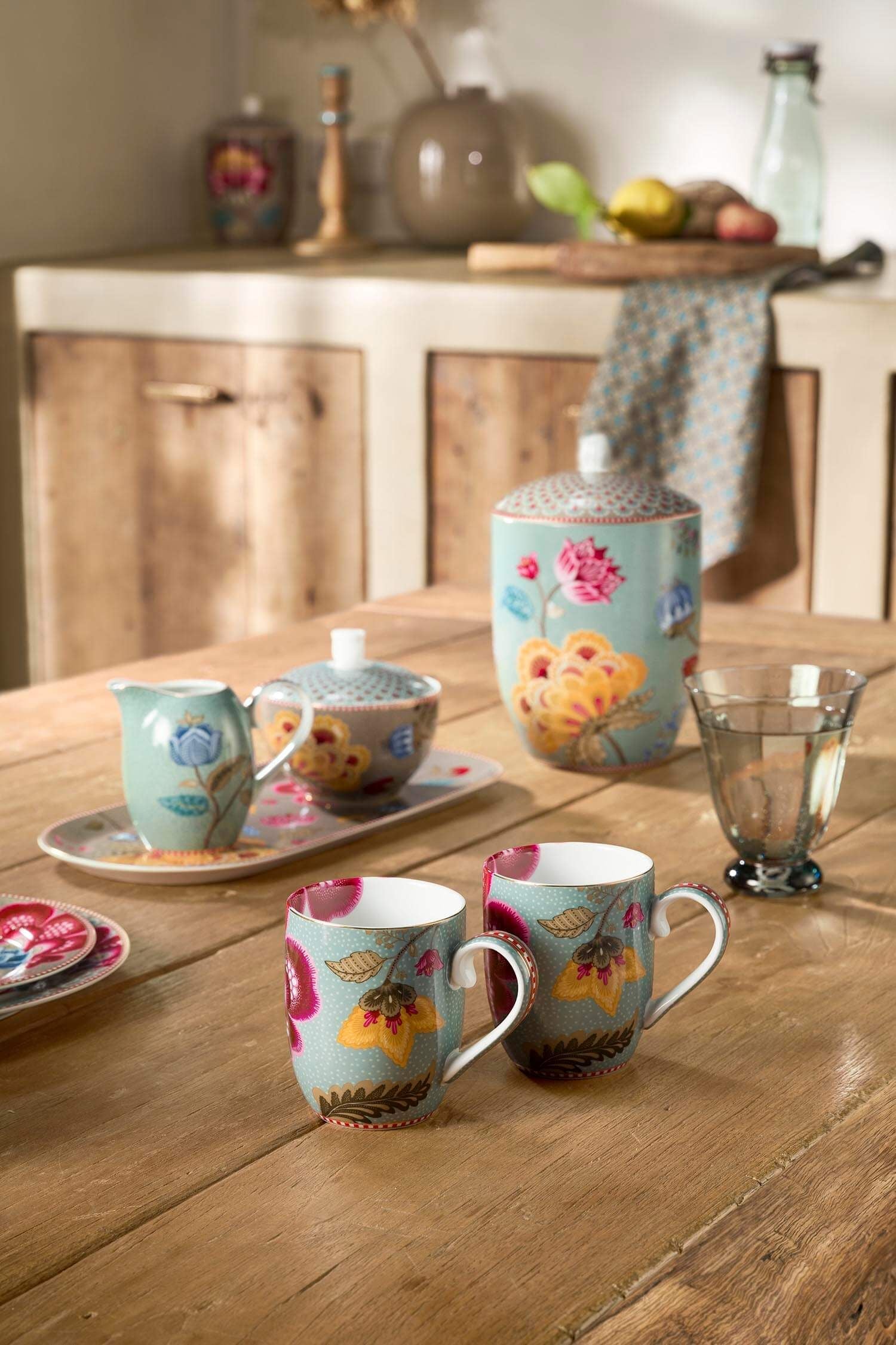 Set 2 căni Blooming Tales, porțelan, albastru, 200ml
