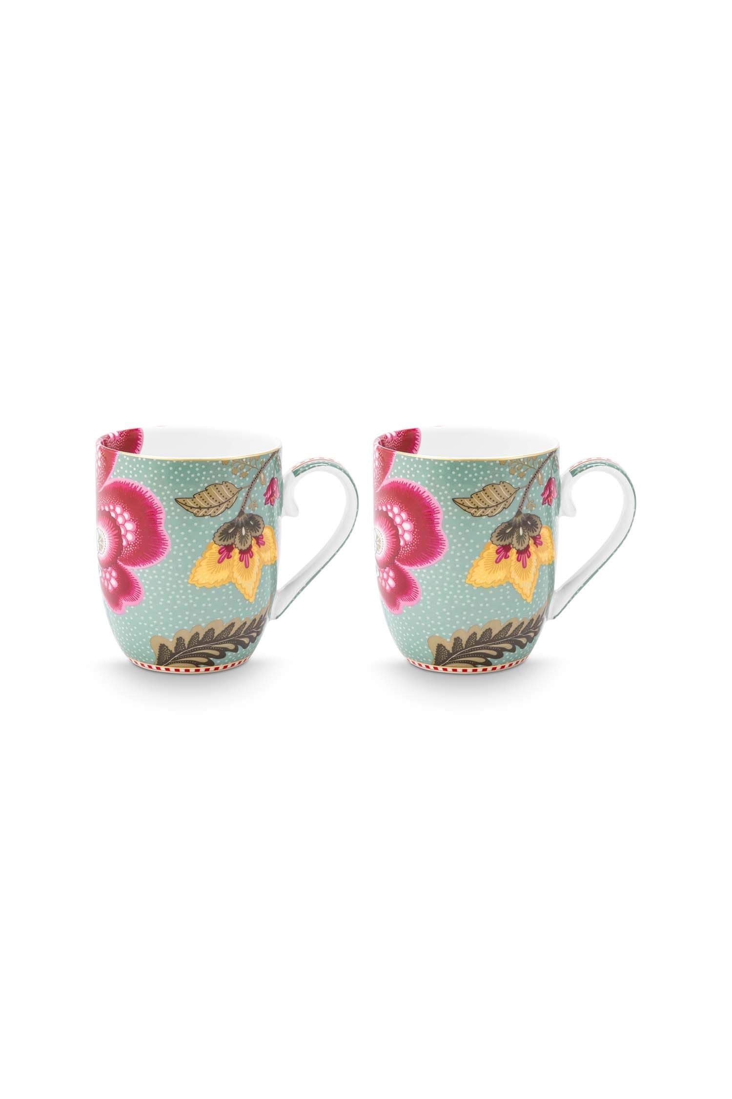 Set 2 căni Blooming Tales, porțelan, albastru, 200ml