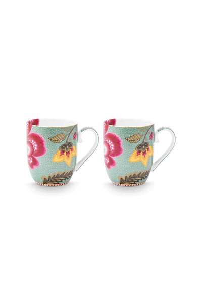 Set 2 căni Blooming Tales, porțelan, albastru, 200ml