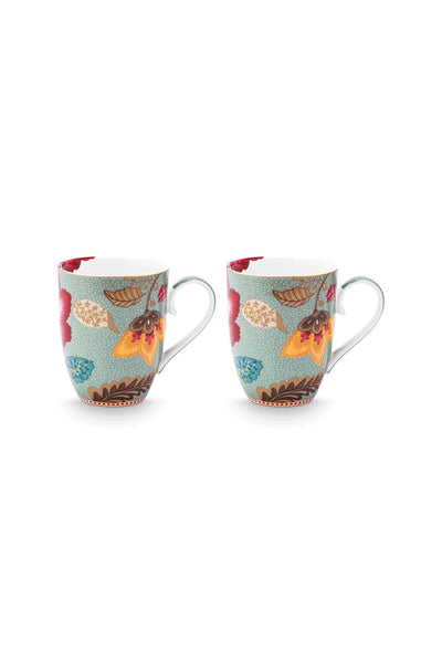 Set 2 căni Blooming Tales, porțelan, albastru, 365ml