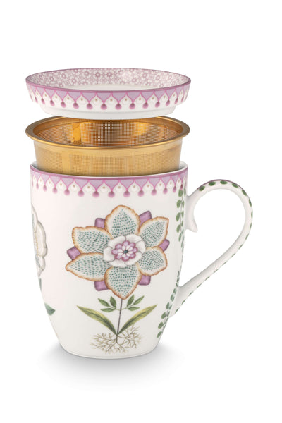 Set infuzor și cana Pip Studio Tea for One Lily & Lotus, porțelan, alb, 365ml