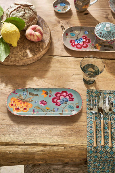 Platou pentru tort Blooming Tales, porțelan, albastru 33.3x15.5cm
