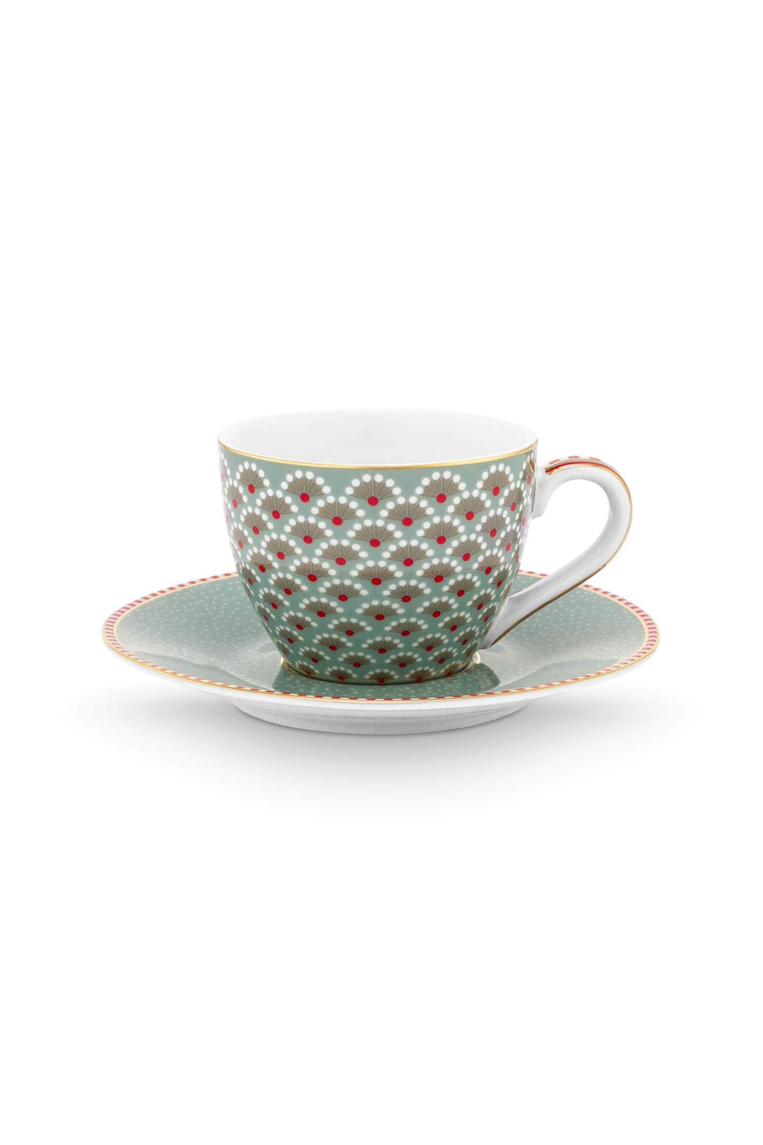 Set 2 cești espresso cu farfurioare Blooming Tales, porțelan, albastru, 120ml