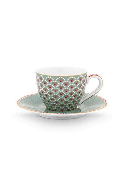 Set 2 cești espresso cu farfurioare Blooming Tales, porțelan, albastru, 120ml