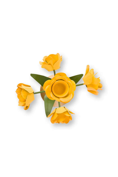 Suport din metal pentru lumânare Flower, galben, 27.5cm