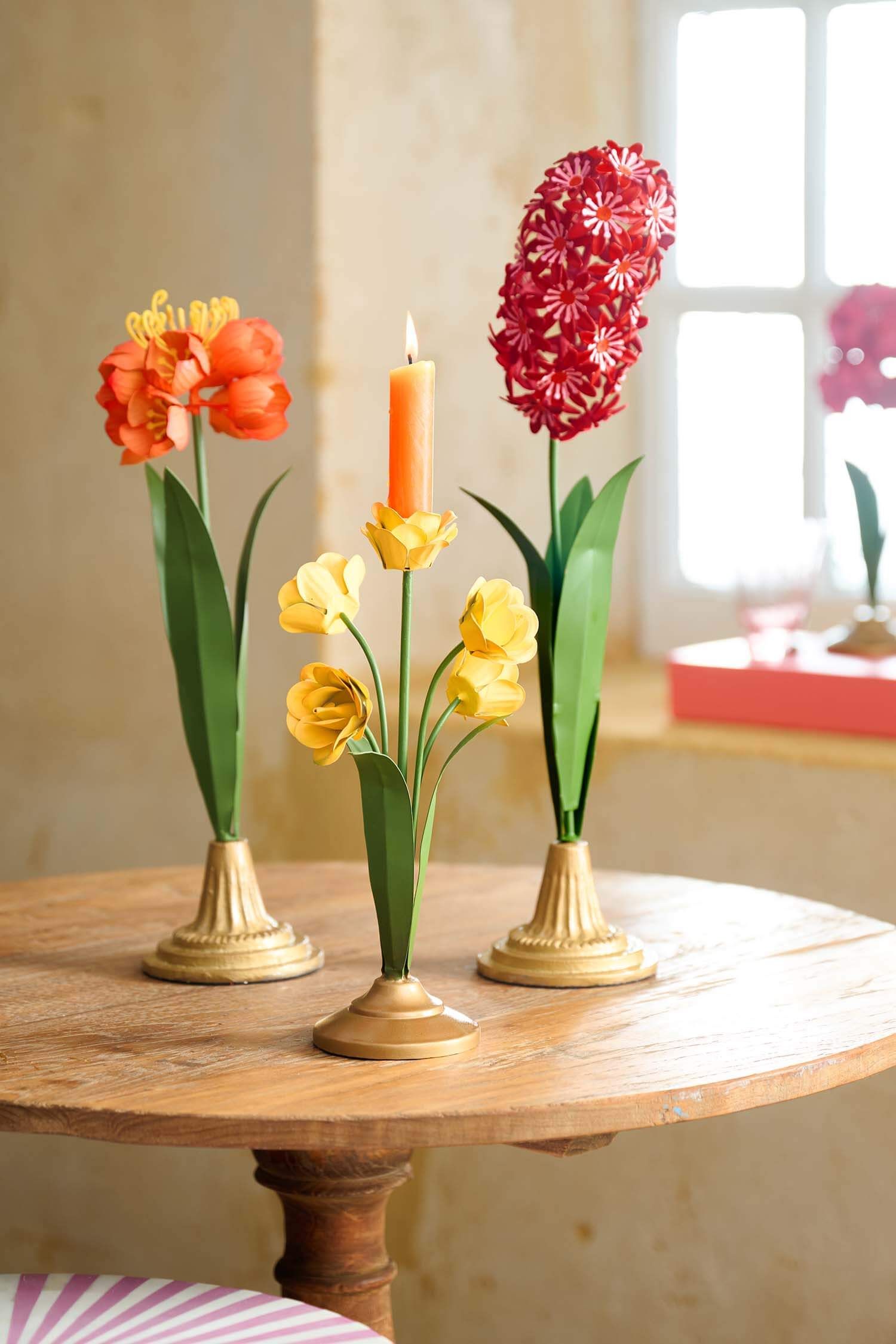 Floare decorativă metalică pe suport Pip Studio Deco Flower, roz, 48cm
