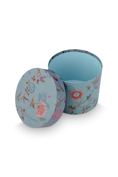 Set 3 cutii rotunde pentru depozitare Blooming Tales, albastru/kaki