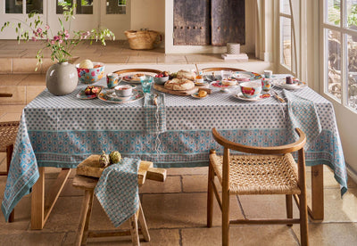 Table Cloth Blooming Tales Khaki-Blue 150x300cm