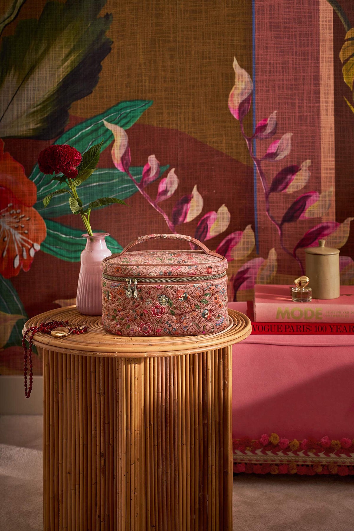 Cleo Flora Bangalore beauty case in a styled setting