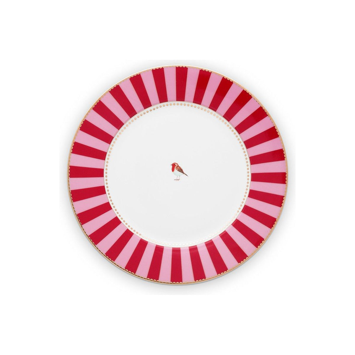 Pip Studio обеденная тарелка Love Birds Stripes 26,5 см, красный и розовый с золотыми деталями